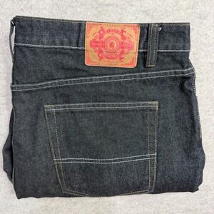 PJ Mark Mens Premium Denim Straight Leg Jeans Dark Wash Indigo 42x34 Distressed